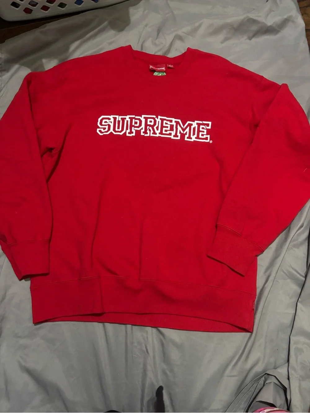 Supreme Red Crewneck with White Collegiate Logo